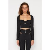 Trendyol X Sagaza Studio Black Knitted Crop Blouse | shoptok.hr