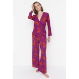Trendyol Multicolor Patterned Double Breasted Tie Viscose Woven Pajamas Set | shoptok.hr