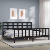  Okvir za krevet s uzglavljem crni 200 x 200 cm od masivnog drva | shoptok.hr