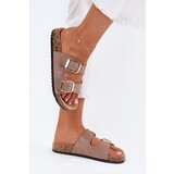 Boto Women's Slippers Made Of Eco Suede Golden Buckles Dark Beige Vorella | Shoptok.si