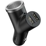 Baseus avtopolnilec Y razdelilec 2 x USB + cigaretni vžigalnik, črn | Shoptok.si