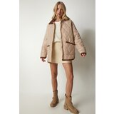  Women's Cream Polo Neck Pocketed Quilted Coat | Eponuda.ba