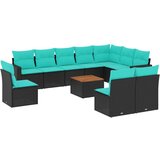 Vrtna garnitura - 11-dijelni set vrtnih sofa od poliratana s jastucima crni - Crna 1 | shoptok.hr