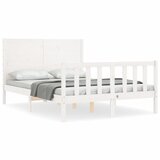 The Living Store Posteljni okvir z vzglavjem bel 140x200 cm trden les - Posteljni Okvir, (21525326) | Shoptok.si