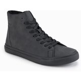 Ombre Men's high-top sneakers with matte texture and embossed logo - black Cene