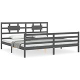 The Living Store Posteljni okvir z vzglavjem siv 200x200 cm trden les - Posteljni Okvir, (21529064) | Shoptok.si