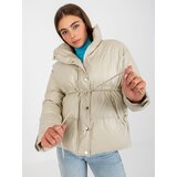 Fashion Hunters Light beige winter eco-leather jacket with stitching Cene