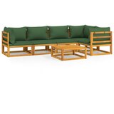 The Living Store Vrtna sedežna garnitura 6-delna z zelenimi blazinami trden les - Vrtna Sedežna Garnitura, (21460010) | Shoptok.si