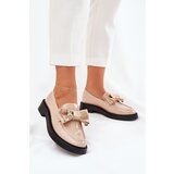 Boto Patented moccasins with bow and decorative brooch beige Leandriel | Shoptok.si