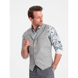 Ombre Men's suit vest with collar - light grey Cene