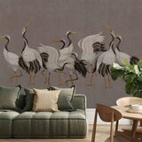  Foto tapeta - Crane dance – bright silhouettes of birds against a warm grey background with texture 441x315 Samoljepljiva | shoptok.hr