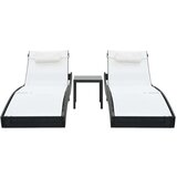  Ležalniki 2 kosa z mizico poli ratan in tekstil črni, (20592381) | Shoptok.si