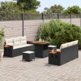 vidaXL 9-delni vrtni sofa set z blazinami črn poli ratan akacija | Shoptok.si