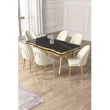 Hanah home trpezarijski set Pem, sto i 6 stolica, ploča u dekoru Sonata, zlatne noge, krem tkanina Babyface | Eponuda.com