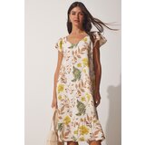  Women's Cream Biscuit Patterned Linen Summer Bell Dress | Eponuda.ba