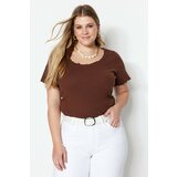 Trendyol Curve Plus Size Blouse - Brown - Fitted Cene