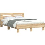 vidaXL Posteljni okvir z vzglavjem in LED sonoma hrast 120x200 cm | Shoptok.si