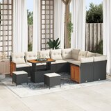 vidaXL 12 delni vrtni sofa set s prevlekami črna poli ratan akacija | Shoptok.si