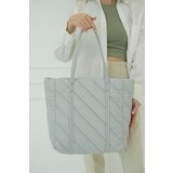 Madamra Light Gray Women's Diagonal Striped Puffy Bag