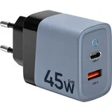 Microgrid GaN stenski polnilec z USB-A in USB-C vhodoma 45W sive barve