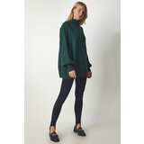  Women's Dark Green Stand Oversize Basic Knitwear Sweater Cene