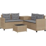 Maison Chic Vrtni kavč - Zunanji kavč z mizo in blazinami v obliki črke L bež poli ratan, (22043821) | Shoptok.si