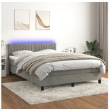  Box spring postelja z vzmetnico LED sv. siva 140x190 cm žamet | Shoptok.si