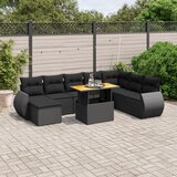 Maison Chic Seti vrtnega pohištva - Vrtna garnitura - Vrtni pohištvo set 9-delna z blazinami črn poli ratan, (21803829) | Shoptok.si