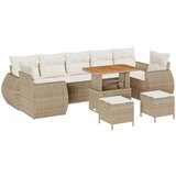 vidaXL 10-delna vrtna sofa garnitura z blazinami bež poli ratan akacija, 3-delna vrtna jedilna garnitura z blazinami bež poli ratan akacija | Shoptok.si