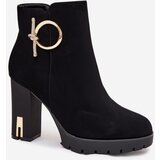 Boto Women's insulated ankle boots on heel with gold decoration Black Ysolde | Shoptok.si