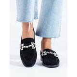 SHELOVET Black suede loafers with buckle Cene