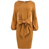 Numoco 275-1 JENNY Comfortable dress with a binding at the waist - CARAMEL | Shoptok.si