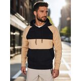 DStreet Bluza męska z kapturem w kamelowo-czarne paski