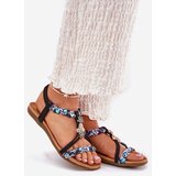 ARTIKER Women's Flat Sandals With Woven Straps And Embellishments Black | Shoptok.si