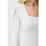 Women's White Square Collar Knitted Textured Blouse | Shoptok.si