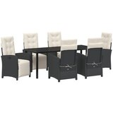 vidaXL 7-dijelni vrtni set za objedovanje s jastučićima crni poli ratan, vrtni stol crni 200x80x73 cm kaljeno staklo Cijene