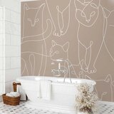  Foto tapeta - Cat lineart - minimalist sketches of white cats on beige background 100x70 Vodootporna | shoptok.hr