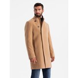 Ombre Men's coat with asymmetrical fastening and high collar - light brown | shoptok.hr