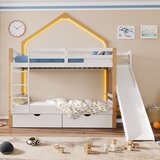 Möbrio Lesena pogradna postelja 90x200 cm - z LED, dvema predaloma, lestvijo in drsnikom - bela, (22060445) | Shoptok.si