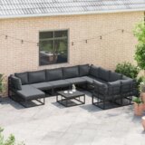 vidaXL Sjedeća garnitura za vrt 11 pcs Crna 70 x 70 x 32 cm Aluminij | shoptok.hr