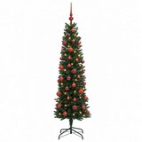  Umjetno usko božićno drvce s kuglicom 120 cm 150 LED lampica - 120 cm s LED-ima i crvenim lopticama Zelena | shoptok.hr