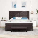 vidaXL vzmetnica s posteljo in klopjo, temno rjava, 180x200 cm, tkanina, (22083167) | Shoptok.si