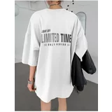 K&H TWENTY-ONE Women's White Oversize Limited Time Printed T-Shirt
