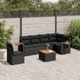 Maison Chic Seti vrtnega pohištva - Vrtna garnitura - Vrtni pohištvo set 7-delna z blazinami črn poli ratan, (21802317) | Shoptok.si