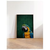 Wallxpert uramljena slika 115207, ara papagaj u plavoj i žutoj boji na tamnozelenoj pozadini, 50 x 70 cm, ram u boji prirodnog drveta | Eponuda.com
