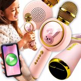  USB aku. 800mAh bluetooth 5.1 SD karaoke mikrofon z zvočnikom RGB LED zajček roza Cene
