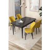 Hanah home arp - black marble, mustard black marblemustard dining table & chairs set (5 pieces) | ePonuda.com