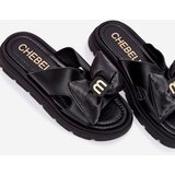 CheBello Ladies leather sandals on platform with bow 4647 black | ePonuda.com
