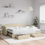 vidaXL Izvlečna dnevna postelja s predali krem 90x200 cm blago Cene