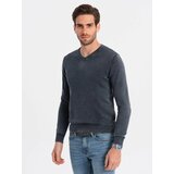 Ombre Washed men's sweater with v-neck - navy blue cene